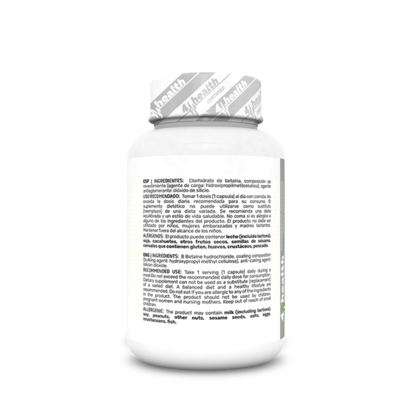 4-PRO_Betaine_HCL_90_Caps_Ingredients Betaina HCL 650 mg 90 Caps