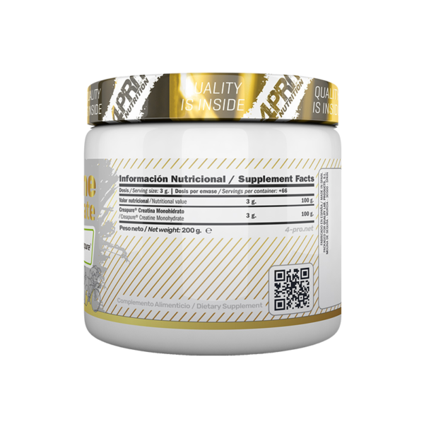 4-PRO_Creatine_Monohydrate_Creapure_200_Grms_Facts_Con_Sleeve Creatina Monohidrato - Creapure® 200 Grms