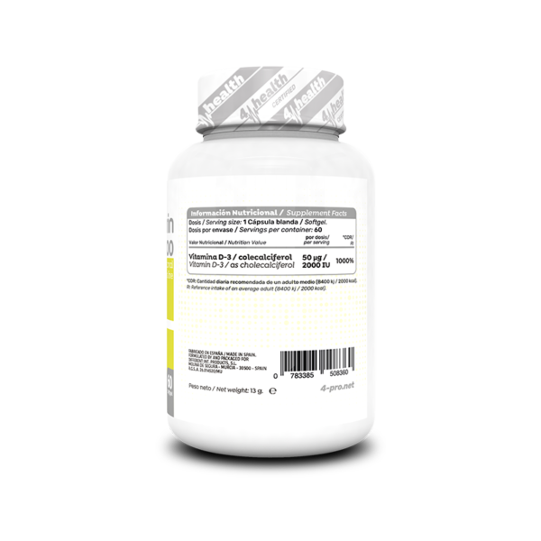 4-PRO_Vitamin_D3_2000_IU_60_Softgel_Facts Vitamina D3 2000 IU 60 Cápsulas Blandas